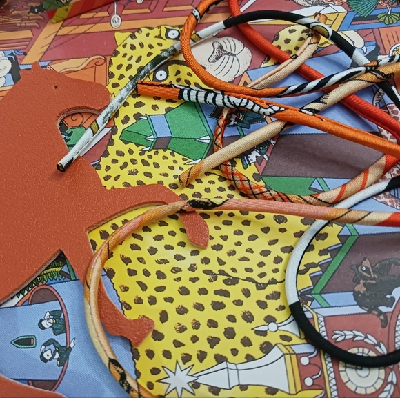 Hermes twilly Orange and White Silk Spaghetti Strings Made In FranceSet Of 4